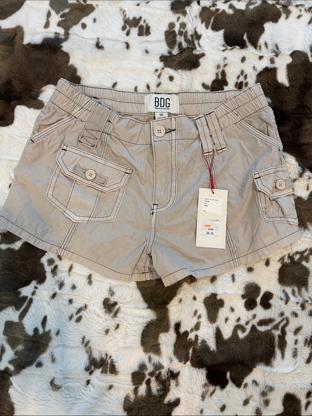 BDG Beige Cargo Shorts with Button Flap Pockets